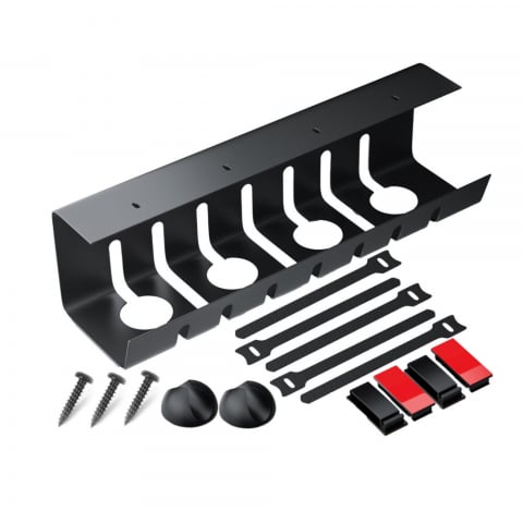 Organizatorare Cabluri - Organizator de cabluri sub birou NewEvo, metal robust, potrivit pentru majoritatea birourilor, instalare usoara si rapida, dimensiune 43X10X10 cm, Negru