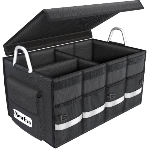 Organizator portbagaj auto, NewEvo, geanta multifunctionala, pliabil, 3 compartimente, impermeabil cu manere din aluminiu, banda reflectorizanta, 60 X 35 X 30 cm, 65L, Negru [2]