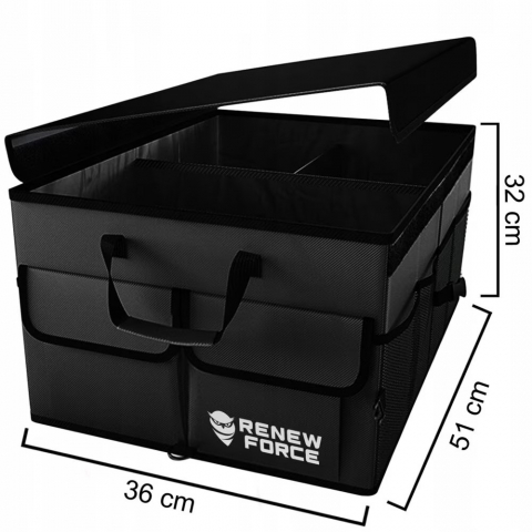 Organizator portbagaj auto Renew Force, geanta multifunctionala, pliabil, 3 compartimente, impermeabil, Capacitate 64 litri, 51 cm x 36 cm x 32 cm, Negru [1]