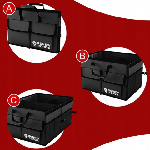 Organizator portbagaj auto Renew Force, geanta multifunctionala, pliabil, 3 compartimente, impermeabil, Capacitate 64 litri, 51 cm x 36 cm x 32 cm, Negru [2]
