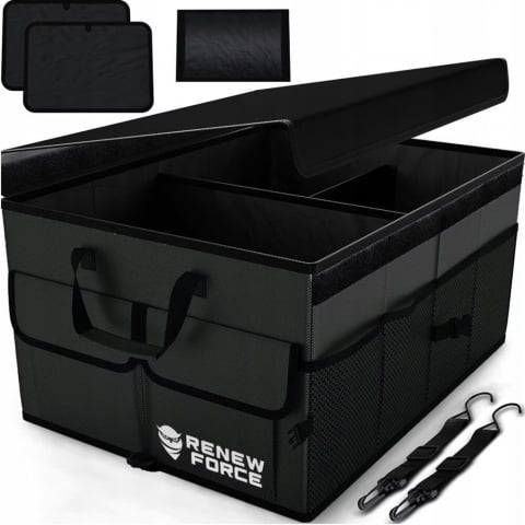 Accesorii auto interioare - Organizator portbagaj auto Renew Force, geanta multifunctionala, pliabil, 3 compartimente, impermeabil, Capacitate 64 litri, 51 cm x 36 cm x 32 cm, Negru