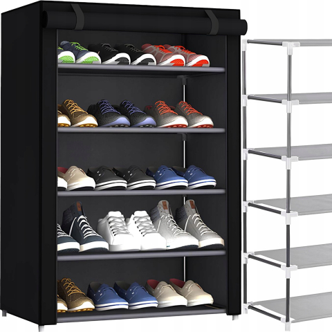 Reduceri - https://www.beststoreonline.ro/pantofar-textil-newevo-60-x-30-x-90-cm-cu-2-fermoare-5-rafturi-3-buzunare-laterale-pentru-accesorii-cadru-metalic-montaj-usor-negru.html