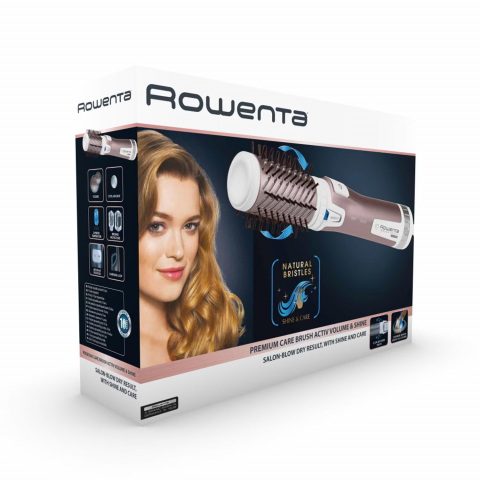 Perie rotativa Rowenta Brush Activ' Premium Care CF9540F0, 1000W, 2 trepte, 2 viteze, ionizare, 2 perii, Cashmere Keratin, invelis ceramic, Roz [3]