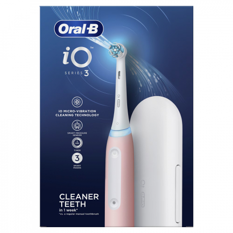 Periuta de dinti electrica Oral-B iO3 cu Tehnologie Magnetica si Micro-Vibratii, Senzor de presiune Smart, 3 moduri, 1 capat, Roz [1]