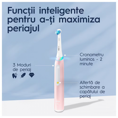 Periuta de dinti electrica Oral-B iO3 cu Tehnologie Magnetica si Micro-Vibratii, Senzor de presiune Smart, 3 moduri, 1 capat, Roz [4]