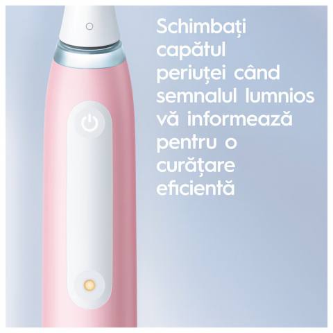 Periuta de dinti electrica Oral-B iO3 cu Tehnologie Magnetica si Micro-Vibratii, Senzor de presiune Smart, 3 moduri, 1 capat, Roz [6]