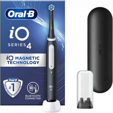 Periuta de dinti electrica Oral-B iO4 cu Tehnologie Magnetica si Micro-Vibratii,, Senzor de presiune Smart, 4 moduri, 1 capat, Trusa de calatorie, Negru [0]