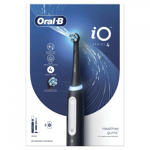 Periuta de dinti electrica Oral-B iO4 cu Tehnologie Magnetica si Micro-Vibratii,, Senzor de presiune Smart, 4 moduri, 1 capat, Trusa de calatorie, Negru [1]