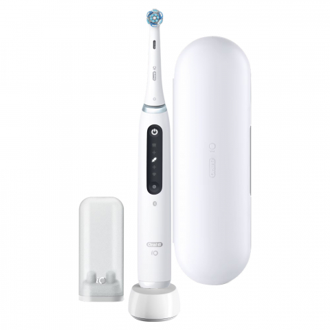 Periuta de dinti electrica Oral-B iO5 cu Tehnologie Magnetica si Micro-Vibratii, Inteligenta artificiala, Display conversational, Senzor de presiune Smart, 5 moduri, 1 capat, Trusa de calatorie, Alb [1]
