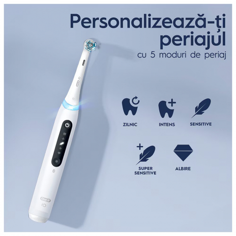 Periuta de dinti electrica Oral-B iO5 cu Tehnologie Magnetica si Micro-Vibratii, Inteligenta artificiala, Display conversational, Senzor de presiune Smart, 5 moduri, 1 capat, Trusa de calatorie, Alb [3]