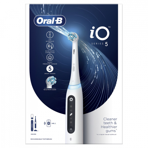 Periuta de dinti electrica Oral-B iO5 cu Tehnologie Magnetica si Micro-Vibratii, Inteligenta artificiala, Display conversational, Senzor de presiune Smart, 5 moduri, 1 capat, Trusa de calatorie, Alb [7]