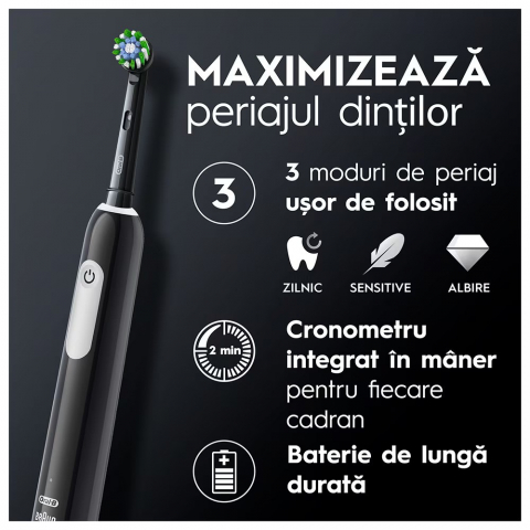 Periuta de dinti electrica Oral-B Pro 1, Curatare 3D, 3 programe, 1 capat de periaj, Negru [5]
