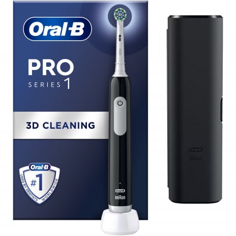 Periute de dinti electrice - Periuta de dinti electrica Oral-B Pro 1, Curatare 3D, 3 programe, 1 capat de periaj, trusa de calatorie, Negru