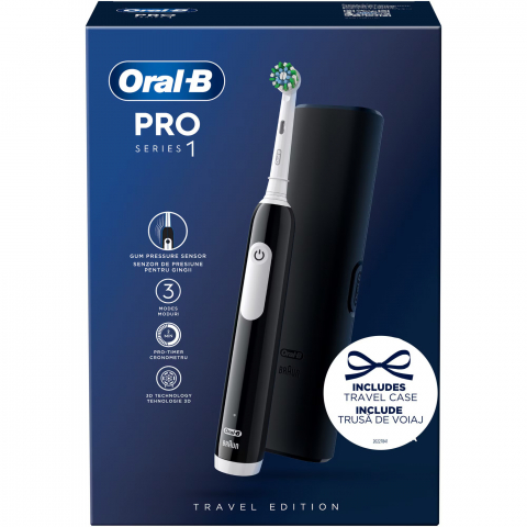 Periuta de dinti electrica Oral-B Pro 1, Curatare 3D, 3 programe, 1 capat de periaj, trusa de calatorie, Negru [3]