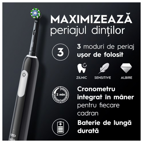 Periuta de dinti electrica Oral-B Pro 1, Curatare 3D, 3 programe, 1 capat de periaj, trusa de calatorie, Negru [7]