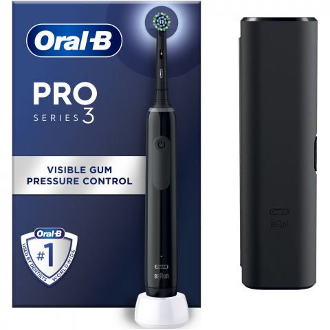 Periute de dinti electrice - Periuta de dinti electrica Oral-B Pro 3 Cross Action, Curatare 3D, 3 programe, 1 capat, Negru
