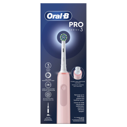 Periuta de dinti electrica Oral-B Pro 3, Curatare 3D, 3 programe, 1 capat de periaj, roz [6]