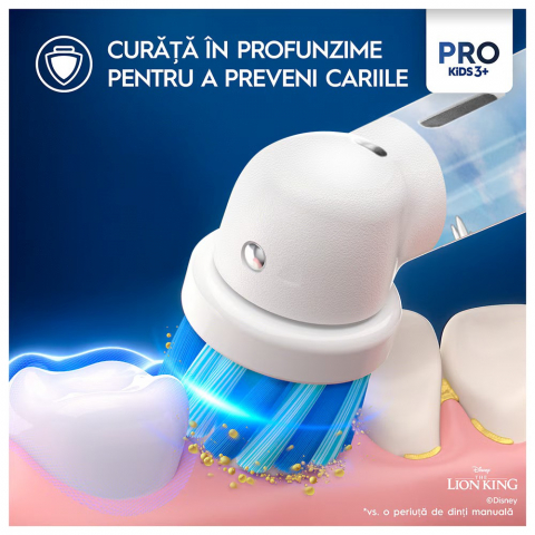 Periuta de dinti electrica Oral-B Pro Kids Lion King pentru copii, Curatare 2D, 2 programe, 1 capat, 4 autocolante, trusa de calatorie, Rosu [6]