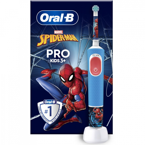 Periuta de dinti electrica Oral-B Pro Kids Spiderman pentru copii, Curatare 2D, 2 programe, 1 capat, 4 autocolante, Albastru [0]