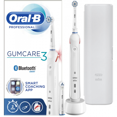 Periuta de dinti electrica Oral-B Professional Gum Care 3 pentru dinti sensibili, Smart Coaching, 3 moduri, 2 capete, trusa de calatorie, alb [0]