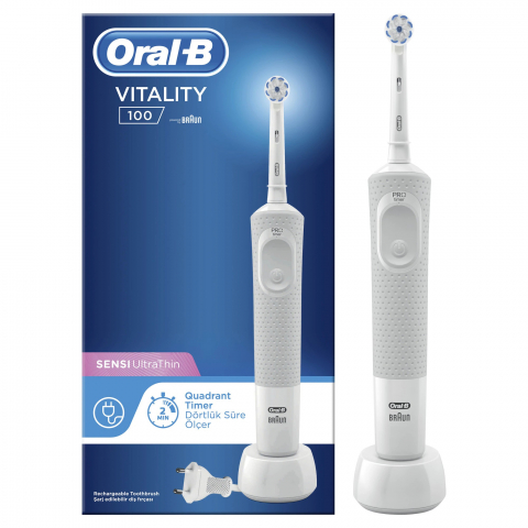 Periuta de dinti electrica Oral-B Vitality D100 Sensi Ultra Thin, 7600 Oscilatii/min, Curatare 2D, 1 program, 1 capat, Alb [0]