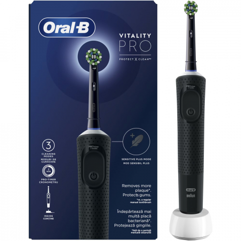 Ingrijire personala & Cosmetice - Periuta de dinti electrica Oral-B Vitality Pro, Curatare 2D, 3 programe, 1 Incarcator, 1 capat, Negru