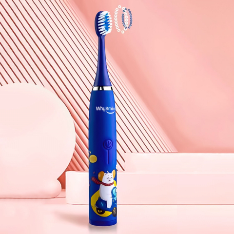 Periuta electrica reincarcabila sonica WhySmile Copii, 32000 miscari/minut, 4 moduri de curatatare, 8 capete de periere, smart timer, rezistent la apa IPX6, cablu USB, Albastru [5]