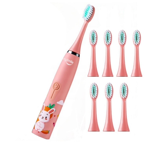 Periuta electrica reincarcabila sonica WhySmile Copii, 32000 miscari/minut, 4 moduri de curatatare, 8 capete de periere, smart timer, rezistent la apa IPX6, cablu USB, Roz [3]