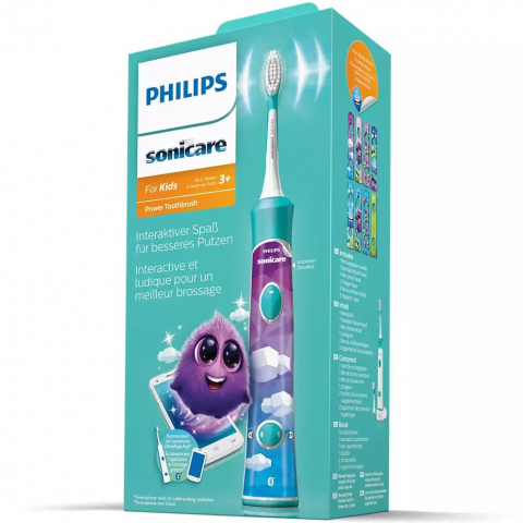 Philips Sonicare Kids HX6322/04, Bluetooth® incorporat, 2 moduri, 2 capete de periere, Numar de miscari/minut 62000, Alb/Albastru [10]