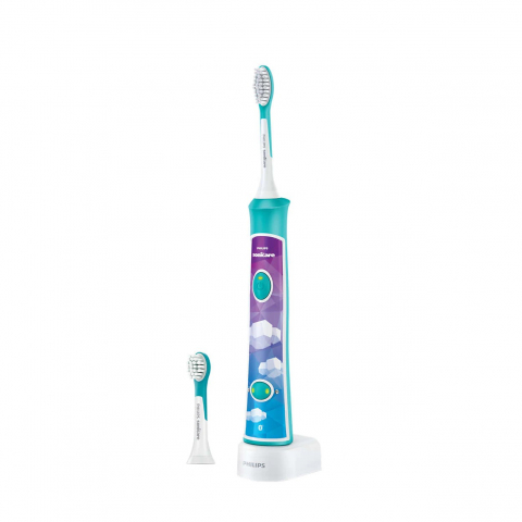 Noutati - Philips Sonicare Kids HX6322/04, Bluetooth® incorporat, 2 moduri, 2 capete de periere, Numar de miscari/minut 62000, Alb/Albastru