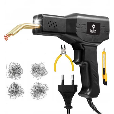 Pistol Profesional pentru lipit/sudat plastic Renew Force, kit pentru repararea fisurilor din plastic, polipropilena, 400 capse de intarire, putere 50W, Negru [0]