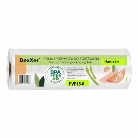 Folii si pungi alimentare - Pungi vidat gofrate DexXer, pentru aparat de vidat alimente, 1 rola, 15cm x 6m, reutilizabile, rezistente, sous vide, lavabile in masina de spalat, fara BPA, transparent