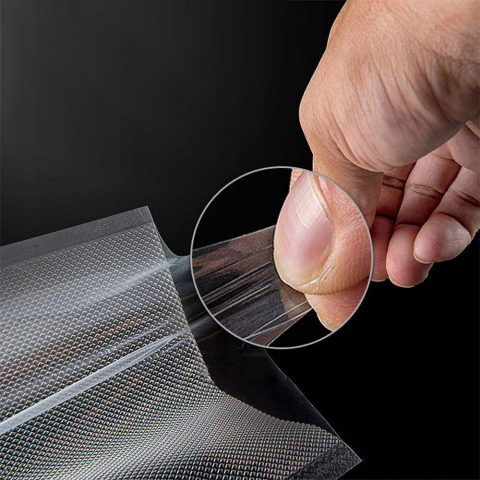Pungi vidat gofrate DexXer, pentru aparat de vidat alimente, 1 rola, 20cm x 6m, reutilizabile, rezistente, sous vide, lavabile in masina de spalat, fara BPA, transparent [5]