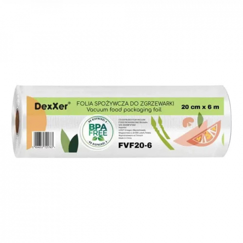 Pungi vidat gofrate DexXer, pentru aparat de vidat alimente, 1 rola, 20cm x 6m, reutilizabile, rezistente, sous vide, lavabile in masina de spalat, fara BPA, transparent [0]