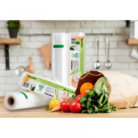 Pungi vidat gofrate DexXer, pentru aparat de vidat alimente, 1 rola, 28cm x 6m, reutilizabile, rezistente, sous vide, lavabile in masina de spalat, fara BPA, transparent [4]