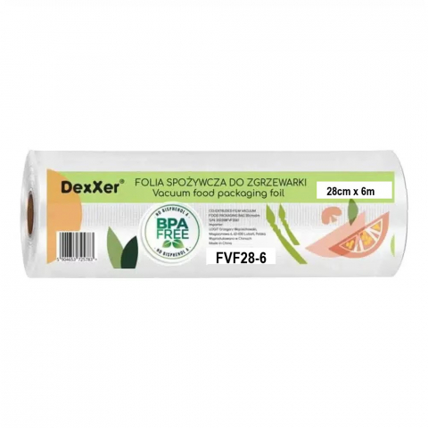 Folii si pungi alimentare - Pungi vidat gofrate DexXer, pentru aparat de vidat alimente, 1 rola, 28cm x 6m, reutilizabile, rezistente, sous vide, lavabile in masina de spalat, fara BPA, transparent