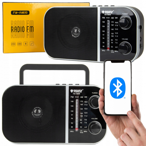 TV, Audio-Video & Foto - Radio portabil cu acumulator Renew Force, Antena FM/AM, Bluetooth, Slot Card SD, Negru
