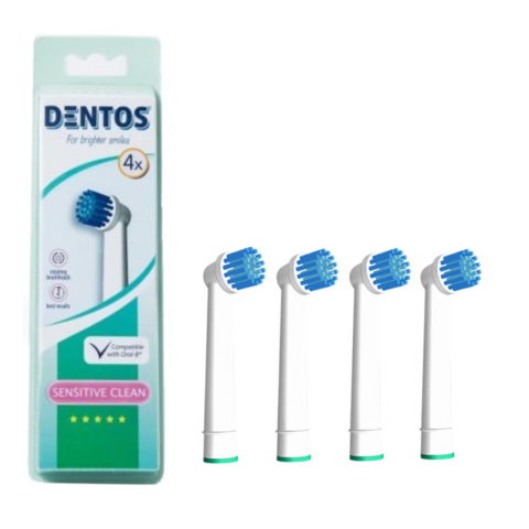 Ingrijire personala & Cosmetice - Rezerva compatibila periuta de dinti electrica Oral-B, Dentos Sensitive Clean, 4 bucati, Alb
