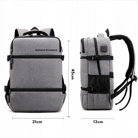 Rucsac multifunctional Renew Force cu Port de incarcare USB, smart casual pentru Business, Calatorii si Laptop 15 inchi, 45x31x13 cm, Gri [4]