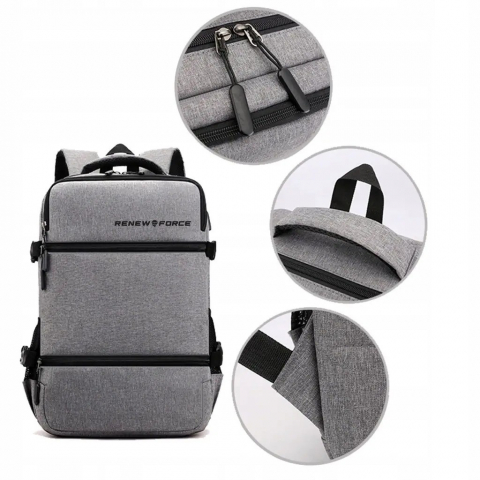 Rucsac multifunctional Renew Force cu Port de incarcare USB, smart casual pentru Business, Calatorii si Laptop 15 inchi, 45x31x13 cm, Gri [3]