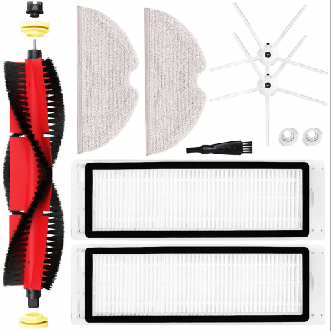 Set 10 accesorii compatibile cu Xiaomi RoboRock S6, S6 MaxV, S6 PURE, S60, S65, S5 MAX, E4, 1 perie tambur, 2 perii laterale cu surub, 2 filtre Hepa, 2 filtre rezervor apa, 2 mop din microfibra, 1 acc [0]