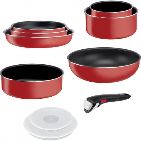 Set 10 piese Tefal Ingenio Easy Cook & Clean, invelis antiaderent Titanium, indicator temperatura Thermo-Signal, maner detasabil, rosu [2]