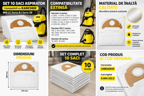 [https://www.beststoreonline.ro/set-10-saci-aspirator-newevo-compatibili-cu-karcher-wd-2-wd-2200-wd-2210-wd-2240-wd-2250-seria-a-si-se-microfibra-sintetica-rezistenti-la-rupere-si-umiditate-filtrare-eficienta-315-x-300-mm.html](https://www.beststoreonline.ro/set-10-saci-aspirator-newevo-compatibili-cu-karcher-wd-2-wd-2200-wd-2210-wd-2240-wd-2250-seria-a-si-se-microfibra-sintetica-rezistenti-la-rupere-si-umiditate-filtrare-eficienta-315-x-300-mm.html) [1]