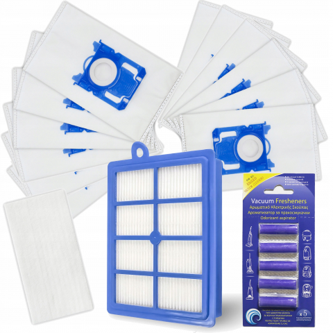 Accesorii si Piese Aspiratoare - Set 12 Saci Textili Netesuti tip S-Bag, Filtru Hepa, Filtru Admisie si Odorizant Aspirator, NewEvo®, Compatibili cu Philips, Electrolux si AEG