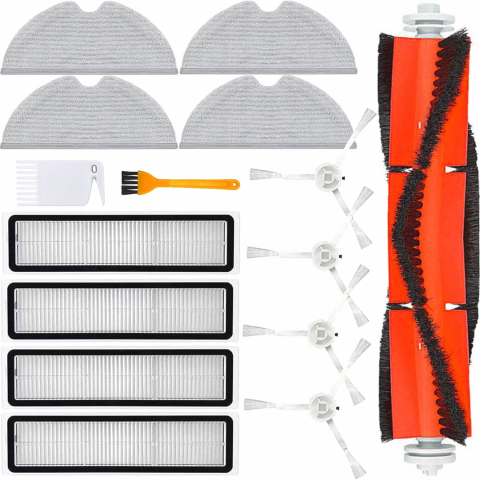 Accesorii si Piese Aspiratoare - Set 15 accesorii compatibile cu Xiaomi Roborock S5, S5 Max, S6, S6 Max, S6 MaxV, S6 Pure, S50, S55, S60, S65, E4, E25, E35, 1 perie tambur, 4 perii laterale cu surub, 4 filtre Hepa, 4 mop de microfibr