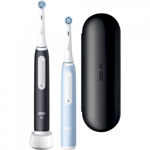 Set 2 x Periuta de dinti electrica Oral-B iO3 cu Tehnologie Magnetica si Micro-Vibratii, Senzor de presiune Smart, 3 moduri, 2 capete, Trusa de calatorie, Negru/Albastru [2]