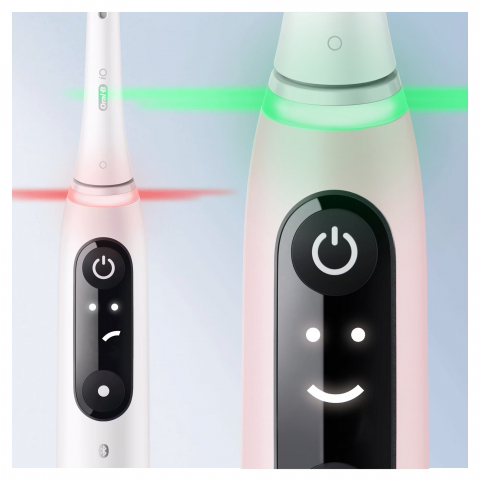 Set 2 x Periuta de dinti electrica Oral-B iO6 cu Tehnologie Magnetica si Micro-Vibratii, Inteligenta artificiala, Display led interactiv, Senzor de presiune Smart, Timer vizibil, 5 moduri, 1 incarcator, Alb/Roz [5]