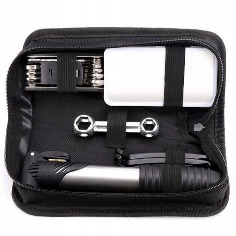 Set 21 Scule Bicicleta NewEvo®, Cu Mini Pompa, Instrument multifunctional 16 in 1, Patch-uri de reparatii, Geanta Transport , Negru [4]