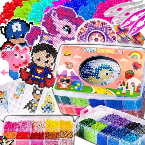 Set 23000 Margele de calcat NewEvo in 22 culori, 5 tampoane transparente de stivuire, 2 pandantive, 9 foi de calcat, 29 sabloane cu model, 4 pensete, o carte cu modele, Multicolor [0]