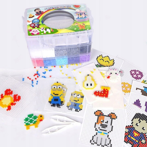 Set 24000 Margele de calcat NewEvo in 22 culori, 7 tampoane transparente de stivuire, 3 pandantive, 4 foi de calcat, 30 sabloane cu model, 4 pensete, o carte cu modele, Multicolor [6]